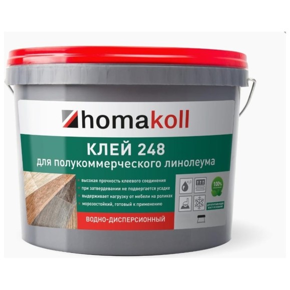 Клей для полукоммерческого линолеума Homakoll 248 7 кг, водно-дисперсионный 4680136700423 Клей для полукоммерческого линолеума Homakoll 248 7 кг, водно-дисперсионный 4680136700423