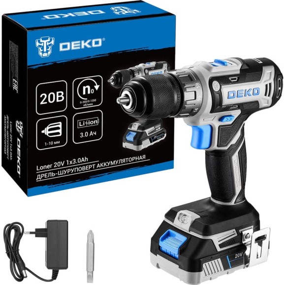 Аккумуляторная дрель-шуруповерт DEKO Loner 20V, 20В, 1x3.0Ач 085-1006 Аккумуляторная дрель-шуруповерт DEKO Loner 20V, 20В, 1x3.0Ач 085-1006