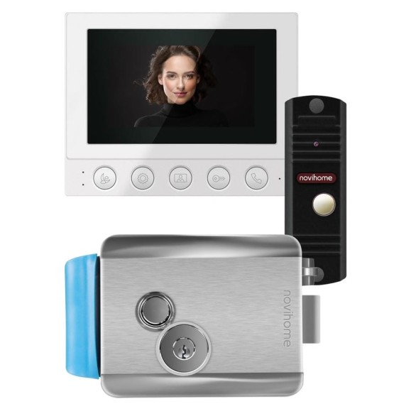 Комплект видеодомофона Novihome для частного дома, дачи SIMPLE 4 KIT PLUS: монитор, вызывная панель со встроенным БУЗ, электромеханический замок 4332 Комплект видеодомофона Novihome для частного дома, дачи SIMPLE 4 KIT PLUS: монитор, вызывная панель со встроенным БУЗ, электромеханический замок 4332