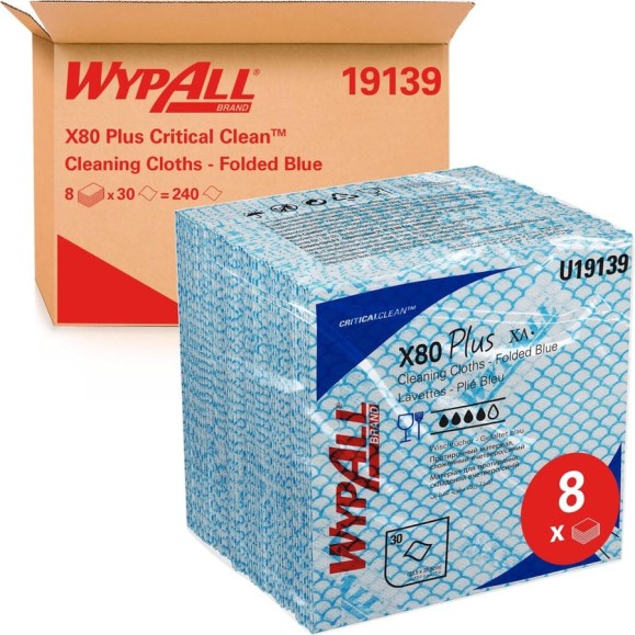 Протирочный материал Kimberly-Clark WYPALL* X80 Plus сложенные, 8 упак по 30 листов, синий,упак 19139 Протирочный материал Kimberly-Clark WYPALL* X80 Plus сложенные, 8 упак по 30 листов, синий,упак 19139