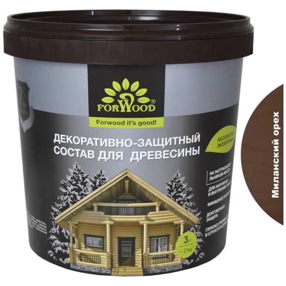 Декоративно-защитный состав для древесины Forwood ВДПФ-1601 миланский орех, 3 л 4630058024411 Декоративно-защитный состав для древесины Forwood ВДПФ-1601 миланский орех, 3 л 4630058024411