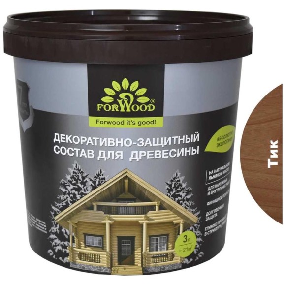 Декоративно-защитный состав для древесины Forwood ВДПФ-1601 тик, 3 л 4630058024534 Декоративно-защитный состав для древесины Forwood ВДПФ-1601 тик, 3 л 4630058024534