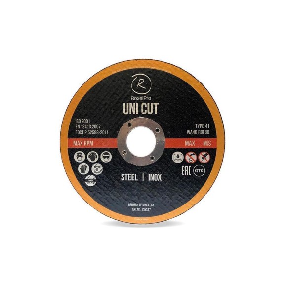 Отрезной круг ROXTOP UNI CUT 125x1.6x22 мм, Т41, нерж. сталь, металл RoxelPro 50 шт. 105345 Отрезной круг ROXTOP UNI CUT 125x1.6x22 мм, Т41, нерж. сталь, металл RoxelPro 50 шт. 105345