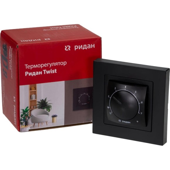 Терморегулятор Ридан Twist, с датчиком пола, черный, 16А 21RT0102R