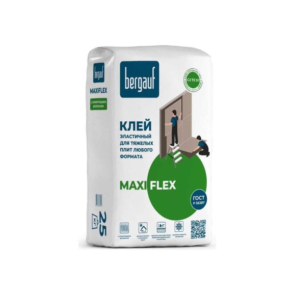 Клей эластичный для тяжелых плит любого формата Bergauf Maxiflex 25 кг 75057 Клей эластичный для тяжелых плит любого формата Bergauf Maxiflex 25 кг 75057