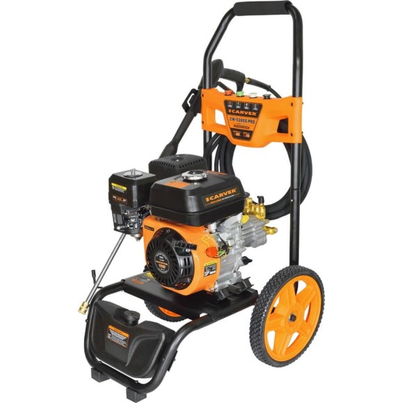 Мойка в/давл. бензиновая CARVER CW-5200G PRO 7лс, 210 бар, 10 л/мин, латунь, самовсас, фрезы 4шт, колеса 01.023.00008 Мойка в/давл. бензиновая CARVER CW-5200G PRO 7лс, 210 бар, 10 л/мин, латунь, самовсас, фрезы 4шт, колеса 01.023.00008