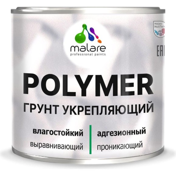 Укрепляющий грунт MALARE POLYMER на органической основе, для бетона камня кирпича, прозрачный, 0,9 кг ГПЛМРПР0090 Укрепляющий грунт MALARE POLYMER на органической основе, для бетона камня кирпича, прозрачный, 0,9 кг ГПЛМРПР0090