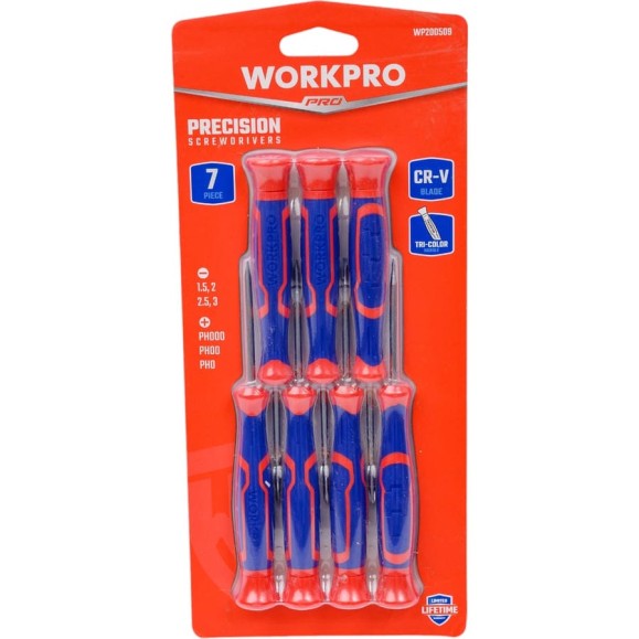 Набор прецизионных отверток WORKPRO CR-V, крест+шлиц, 7 шт. WP200509