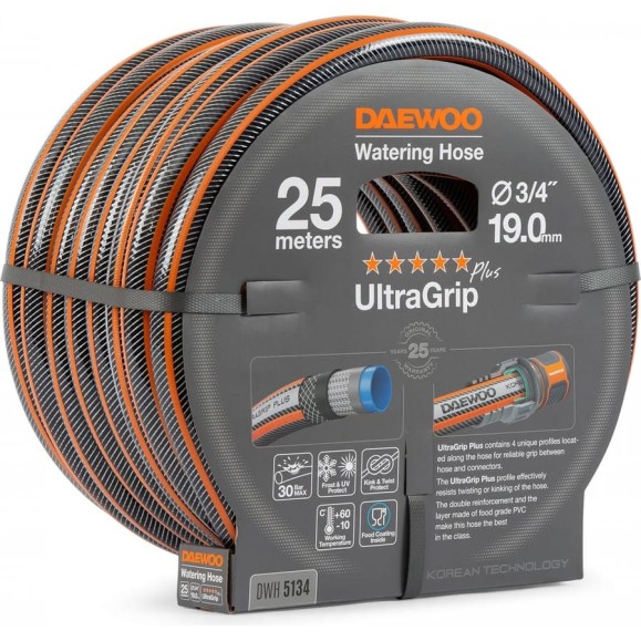 Шланг DAEWOO UltraGrip Plus, 3/4", 19 мм, 25 м DWH 5134 Шланг DAEWOO UltraGrip Plus, 3/4", 19 мм, 25 м DWH 5134