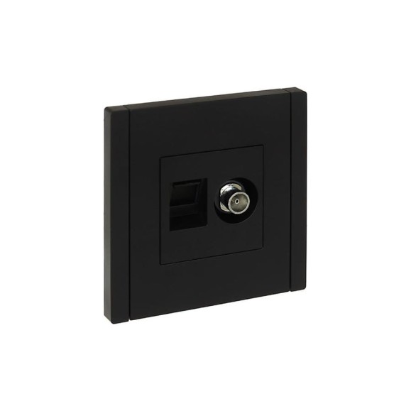 Двойная розетка TV+RJ45 IEK FORTEPIANO категория 5E FP136 черный FP-AK20-1-K02