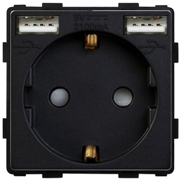Розетка Sibling в рамку с USB-портами черная (47x47мм) 00-01018379 Розетка Sibling в рамку с USB-портами черная (47x47мм) 00-01018379