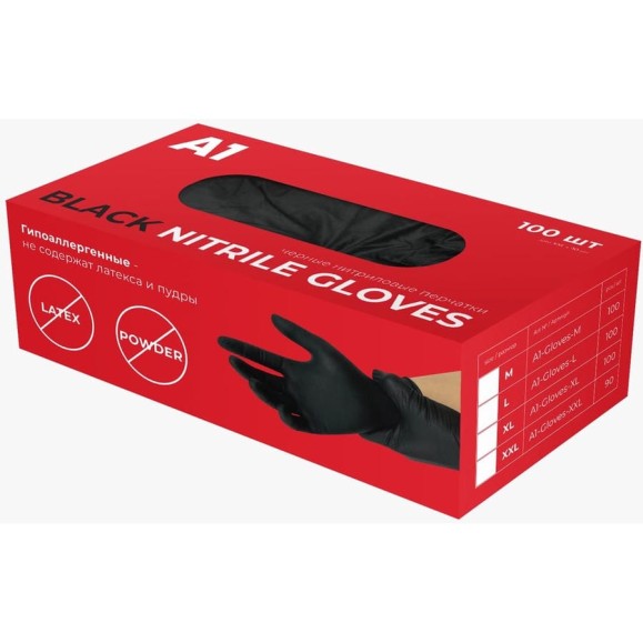 Нитриловые перчатки А1 NITRIL GLOVES черные, размер XL, упаковка 100шт A1-Gloves-XL Нитриловые перчатки А1 NITRIL GLOVES черные, размер XL, упаковка 100шт A1-Gloves-XL