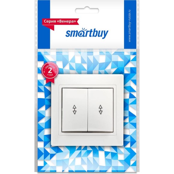 Выключатель проходной Smartbuy 2-клавишный 10А белый "Венера" SBE-01w-10-SW22-0
