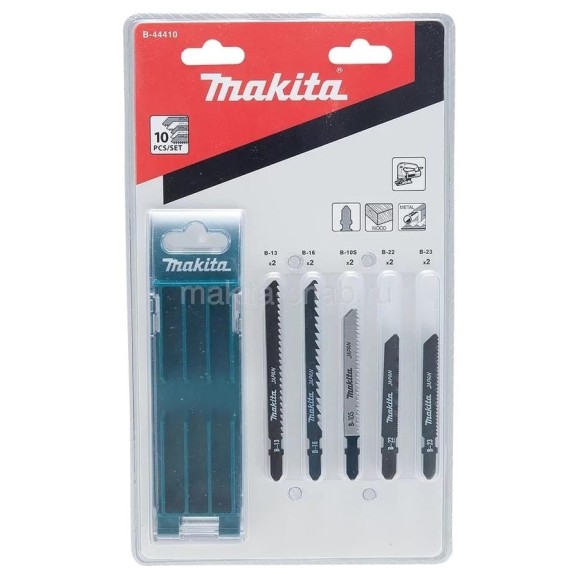 Набор пилок для лобзика 10 шт, дерево Basicx2, Fastх2, Finishx2, металл Basicx4 Makita B-44410 Набор пилок для лобзика 10 шт, дерево Basicx2, Fastх2, Finishx2, металл Basicx4 Makita B-44410