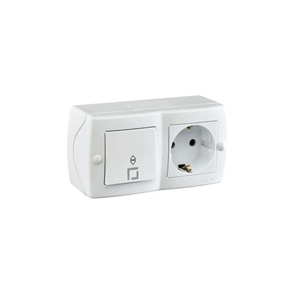 Проходной выключатель 1 клавишный + розетка с/з MONO ELECTRIC Octans Белый 104-010101-186 Проходной выключатель 1 клавишный + розетка с/з MONO ELECTRIC Octans Белый 104-010101-186