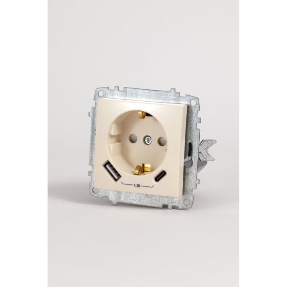 Розетка Elbi Zena Vega Kремовый с заземлением зарядка (Type C+USB) 5V 2400 mA 609-010300-334 Розетка Elbi Zena Vega Kремовый с заземлением зарядка (Type C+USB) 5V 2400 mA 609-010300-334