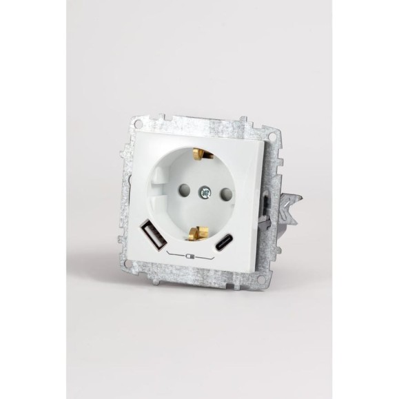 Розетка Elbi Zena Vega белоснежный с/з зарядка (Type C+USB) 5V 2400 mA 609-015600-334 Розетка Elbi Zena Vega белоснежный с/з зарядка (Type C+USB) 5V 2400 mA 609-015600-334