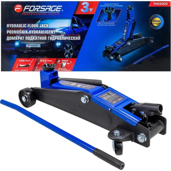 Подкатной домкрат Forsage 3т, h min 192 мм, h max 533 мм F-TH23003(9494) Подкатной домкрат Forsage 3т, h min 192 мм, h max 533 мм F-TH23003(9494)