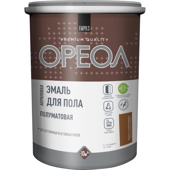 Акриловая эмаль для пола Ореол (полуматовая; желто-коричневая; 0.9 кг) 73363 Акриловая эмаль для пола Ореол (полуматовая; желто-коричневая; 0.9 кг) 73363