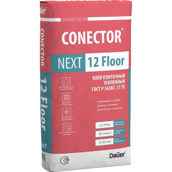 Клей плиточный Dauer CONECTOR NEXT 12 Floor усиленный, 25 кг 32291 Клей плиточный Dauer CONECTOR NEXT 12 Floor усиленный, 25 кг 32291