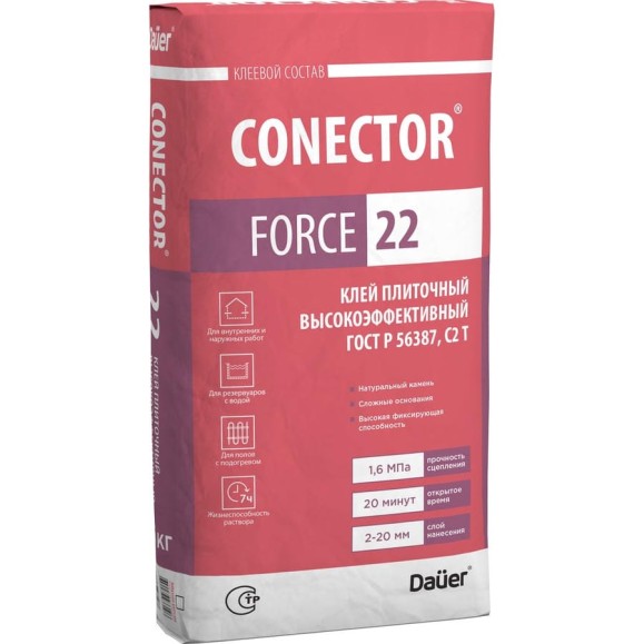 Клей плиточный Dauer CONECTOR FORCE 22 высокоэффективный, 25 кг 33083 Клей плиточный Dauer CONECTOR FORCE 22 высокоэффективный, 25 кг 33083