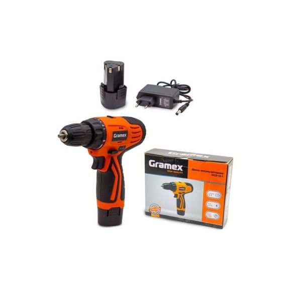 Дрель аккумуляторная Gramex HCD-12-1 (12В, пат-10мм, 2 скорости, аккум Li-Ion 2,0 А/ч) картон, 1 акк (1/20) 018142 Дрель аккумуляторная Gramex HCD-12-1 (12В, пат-10мм, 2 скорости, аккум Li-Ion 2,0 А/ч) картон, 1 акк (1/20) 018142