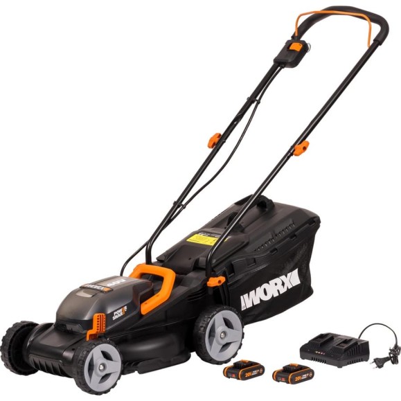 Аккумуляторная газонокосилка WORX 40В, 2х2.5 Ач, двойное ЗУ 2x2A WG779E Аккумуляторная газонокосилка WORX 40В, 2х2.5 Ач, двойное ЗУ 2x2A WG779E