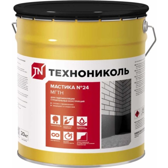 Гидроизоляционная мастика Технониколь №24 МГТН, ведро 20 кг TN889466 Гидроизоляционная мастика Технониколь №24 МГТН, ведро 20 кг TN889466
