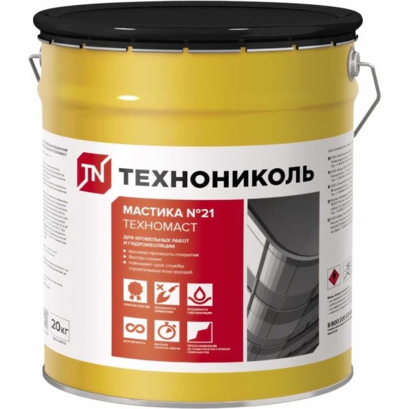Кровельная мастика Технониколь №21 Техномаст, ведро 20 кг TN889465 Кровельная мастика Технониколь №21 Техномаст, ведро 20 кг TN889465