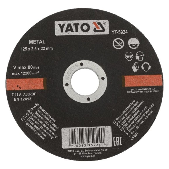 Круг отрезной по металлу 125x2.5x22 мм YATO YT-5924 Круг отрезной по металлу 125x2.5x22 мм YATO YT-5924