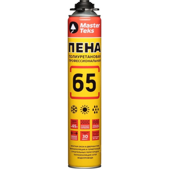 Пена полиуретановая МАСТЕР ТЕKS 65 ПРО 0,825 всесезонная 9413554 Пена полиуретановая МАСТЕР ТЕKS 65 ПРО 0,825 всесезонная 9413554