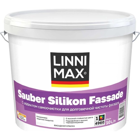 Краска LINNIMAX Sauber Silikon Fassade B1, 10 л 948106041