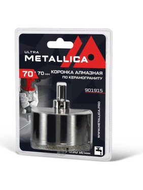 Коронка алмазная 70x70 мм, #46, со сверлом, по керамограниту, плитке, в блистере METALLICA Ultra 901915