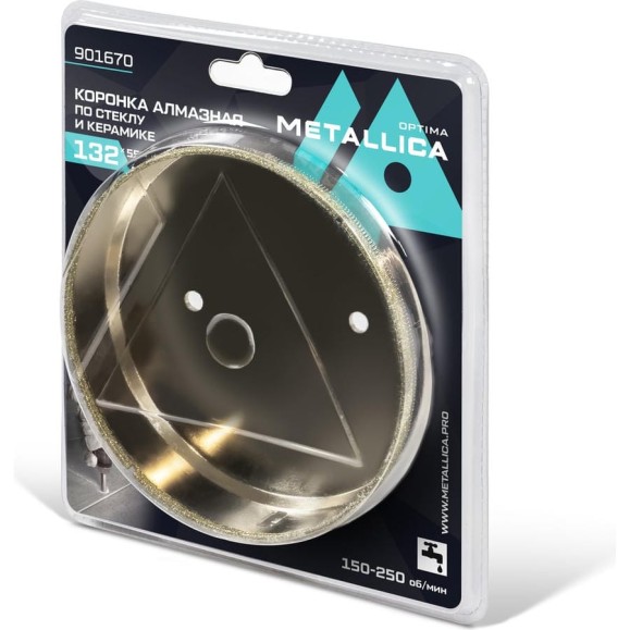 Коронка алмазная 132x55 мм, #80, по стеклу и плитке METALLICA Optima 901670 Коронка алмазная 132x55 мм, #80, по стеклу и плитке METALLICA Optima 901670