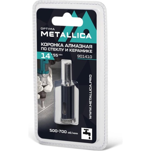 Коронка алмазная 14x55 мм, #80, по стеклу и плитке METALLICA Optima 901410 Коронка алмазная 14x55 мм, #80, по стеклу и плитке METALLICA Optima 901410