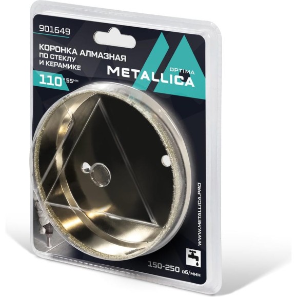 Коронка алмазная 110x55 мм, #80, по стеклу и плитке METALLICA Optima 901649 Коронка алмазная 110x55 мм, #80, по стеклу и плитке METALLICA Optima 901649