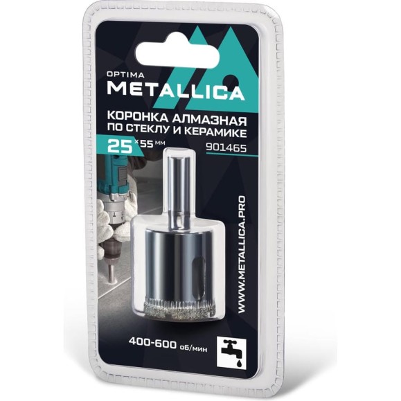 Коронка алмазная 25x55 мм, #80, по стеклу и плитке METALLICA Optima 901465 Коронка алмазная 25x55 мм, #80, по стеклу и плитке METALLICA Optima 901465