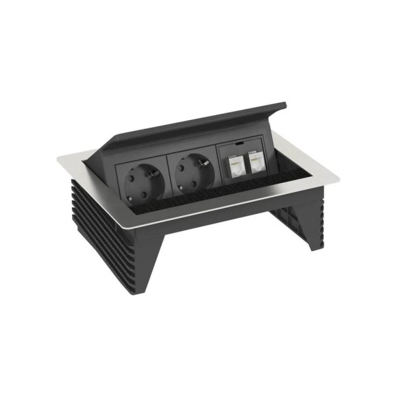 Настольный бокс OBO Bettermann с крышкой DBK укомплектованный (2 розетки 220В Schuko 2К+З, 2 розетки RJ45 категория 6 экранированные,кабели 3 м) 6116802 Настольный бокс OBO Bettermann с крышкой DBK укомплектованный (2 розетки 220В Schuko 2К+З, 2 розетки RJ45 категория 6 экранированные,кабели 3 м) 6116802