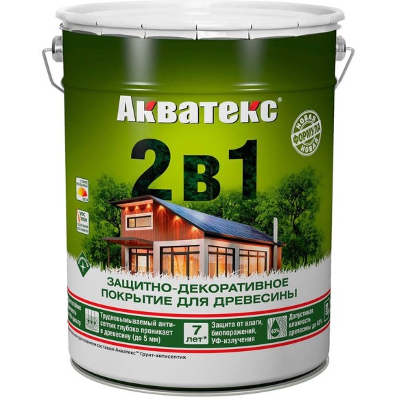Защитное покрытие для древесины Акватекс 2 в 1 ТИК 20 л Защитное покрытие для древесины Акватекс 2 в 1 ТИК 20 л