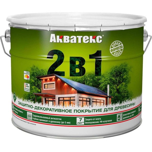 Защитно-декоративное покрытие для дерева АКВАТЕКС 2 в 1 полуматовое, сосна, 9 л 257233