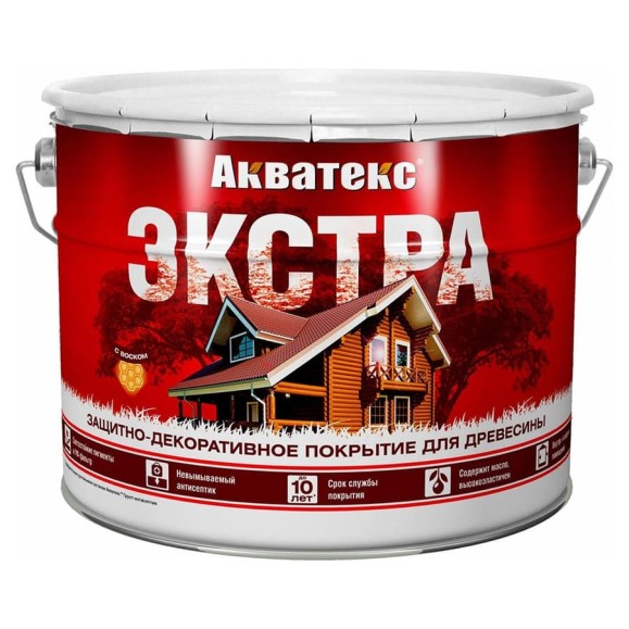 Защитно-декоративное покрытие для дерева АКВАТЕКС ЭКСТРА полуглянцевое, калужница, 9 л 259783 Защитно-декоративное покрытие для дерева АКВАТЕКС ЭКСТРА полуглянцевое, калужница, 9 л 259783