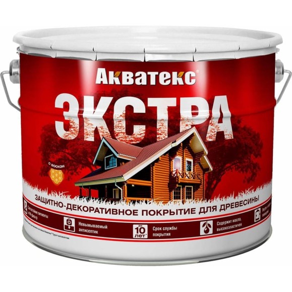 Защитно-декоративное покрытие для дерева АКВАТЕКС ЭКСТРА полуглянцевое, каштан, 9 л 259784 Защитно-декоративное покрытие для дерева АКВАТЕКС ЭКСТРА полуглянцевое, каштан, 9 л 259784