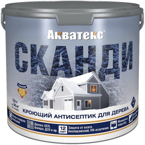 Антисептик для дерева Акватекс Сканди 65114, кроющий, полуматовый, 2,5 л, топленое молоко 272554 Антисептик для дерева Акватекс Сканди 65114, кроющий, полуматовый, 2,5 л, топленое молоко 272554
