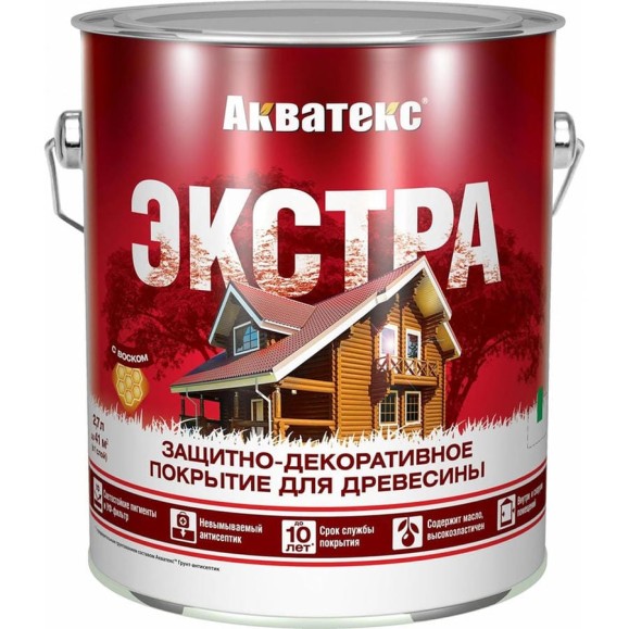 Защитно-декоративное покрытие для дерева АКВАТЕКС ЭКСТРА полуглянцевое, орех, 2.7 л 259745 Защитно-декоративное покрытие для дерева АКВАТЕКС ЭКСТРА полуглянцевое, орех, 2.7 л 259745