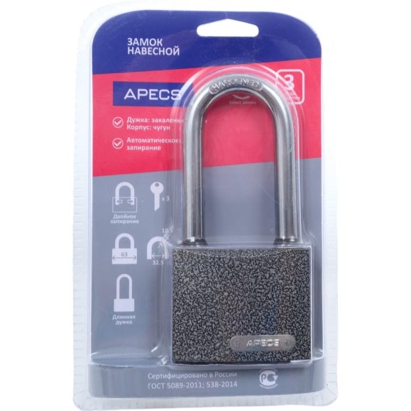 Навесной замок Apecs PD-01-63-L-Blister 17535 Навесной замок Apecs PD-01-63-L-Blister 17535