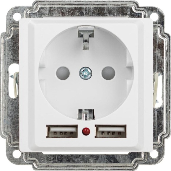 Розетка Intro Accent 641001 PE Schuko со шторками, 16А, 250В, 2хUSB, IP20, СУ, белый Б0063689 Розетка Intro Accent 641001 PE Schuko со шторками, 16А, 250В, 2хUSB, IP20, СУ, белый Б0063689