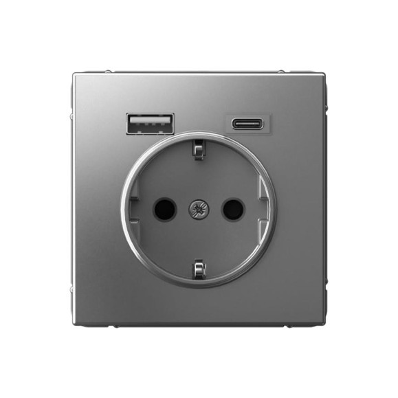 Розетка 16А с 2 USB A+C Systeme Electric ArtGallery Сталь, 5В/2,4А/3,0А, 2x5В/1,5А, механизм GAL000932 Розетка 16А с 2 USB A+C Systeme Electric ArtGallery Сталь, 5В/2,4А/3,0А, 2x5В/1,5А, механизм GAL000932