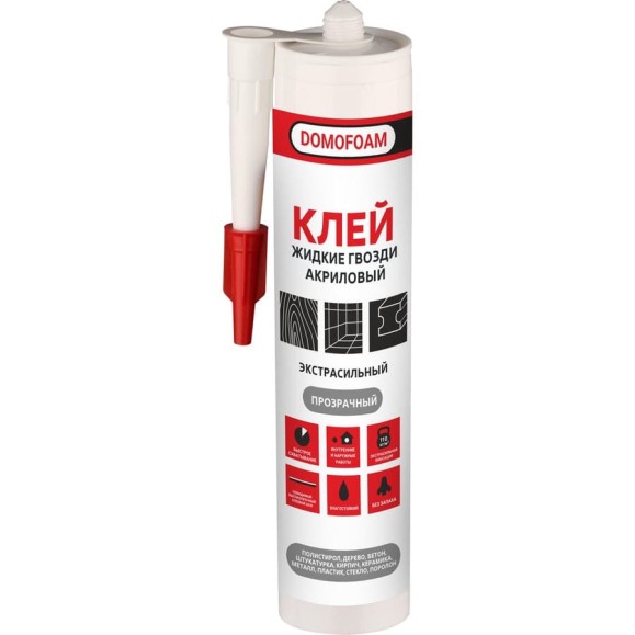 Клей акриловый DOMOFOAM ЖГ 110 кг/кв м, экстрасильный, 0.24 кг, прозрачный 9782090 Клей акриловый DOMOFOAM ЖГ 110 кг/кв м, экстрасильный, 0.24 кг, прозрачный 9782090