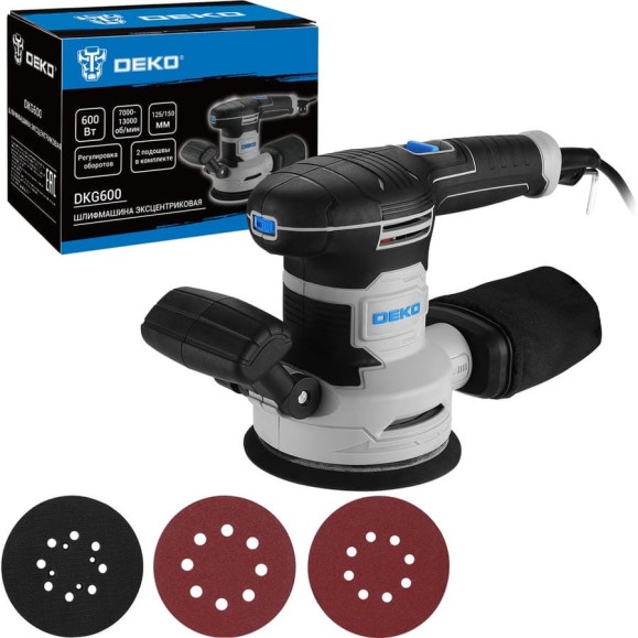 Шлифмашина эксцентриковая сетевая DEKO DKG600, 600 Вт, 125/150 мм 084-1059