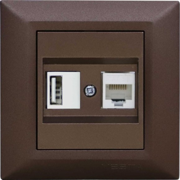 Розетка Metronex Electric Roma Choco для USB + сетевого кабеля LAN FRZ00050204TKR Розетка Metronex Electric Roma Choco для USB + сетевого кабеля LAN FRZ00050204TKR